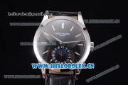 Patek Philippe Complications Miyota 9015 Automatic Steel Case with Black Dial Stick Markers and Black Leather Strap