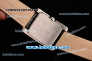 Cartier Tank Anglaise Swiss Quartz Steel Case with Black Leather Strap White Dial and Black Markers