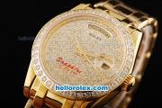 Rolex Day Date Oyster Perpetual Automatic Movement Full Rose Gold Case with Diamond Bezel and Diamond Dial-SS Strap