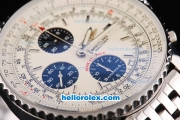 Breitling Navitimer Chronograph Swiss Valjoux 7750 Movement White Dial with Black Subdials and Stick Marker-SS Strap