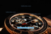 Ulysse Nardin Marine Swiss Valjoux 7750 Automatic Movement Rose Gold Case with Black Dial-Rubber Strap