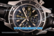 Breitling Superocean Chronograph II Chronograph Swiss Valjoux 7750 Automatic Steel Case with Black Dial Black Leather Strap and Stick Markers