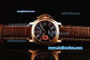 Panerai Luminor Marina Automatic Movement Rose Gold Case with Red/White Arabic Numeral Markers and Brown Leather Strap