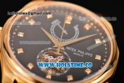 Patek Philippe Calatrava Tourbillon Swiss ETA 2824 Automatic Yellow Gold Case with Diamonds Markers and Black Dial