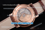 Audemars Piguet Jules Audemars Clone AP Calibre 3120 Automatic Rose Gold Case with Silver Dial Stick Markers and Brown Leather Strap (EF)