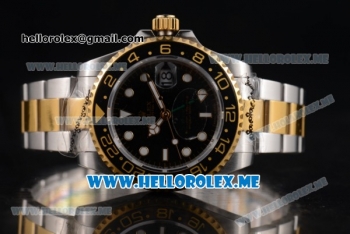 Rolex GMT-Master II Asia 2813 Automatic Two Tone Case/Bracelet with Black Dial and Dot Markers