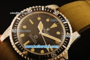 Rolex Submariner Swiss ETA 2824 Automatic Movement Silver Case with Black Bezel-Black Dial and Yellow Markers-Nylon Strap