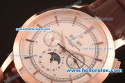 Vacheron Constantin Automatic Rose Gold Case with White Dial and Brown Leather Strap