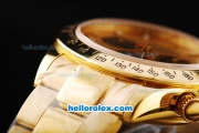 Rolex Daytona Swiss Valjoux 7750 Chronograph Movement Full Gold with Black Subdials and White Stick Marker