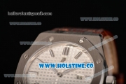 Audemars Piguet Royal Oak Lady Swiss Quartz Steel Case with Brown Leather Strap White Dial and Stick Markers