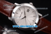 Audemars Piguet Jules Audemars Clone AP Calibre 3120 Automatic Steel Case with White Dial Brown Leather Strap and Stick Markers (EF)