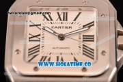 Cartier Santos 100 Large Asia Automatic Steel Case with Yellow Leather Strap Black Roman Numeral Markers and White Dial