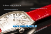 Franck Muller CINTR?E CURVEX Diamond Bezel With Red Calfskin Strap Swiss Ronda 762 Quartz White Dial