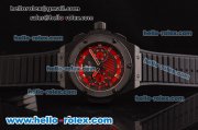 Hublot King Power Swiss Valjoux 7750-DD Automatic PVD Case with Red Dial and Black Rubber Strap