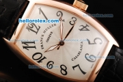 Franck Muller Casablanca Swiss ETA 2824 Automatic Movement Rose Gold Case with White Dial and Black Leather Strap