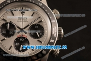 Rolex Daytona Vintage Edition Chrono Miyota OS20 Quartz Steel Case with Silver Dial and Black Leather Strap