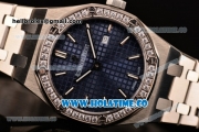 Audemars Piguet Royal Oak 33MM Miyota Quartz Steel Case/Bracelet with Blue Dial Stick Markers and Diamonds Bezel (EF)