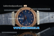 Hublot Classic Fusion Miyota 9015 Automatic Rose Gold Case with Navy Blue Dial Stick Markers and Navy Blue Genuine Leather Strap