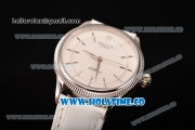 Rolex Cellini Time Asia 2813 Automatic Steel Case with White Dial White Leather Strap and Stick Markers