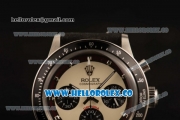 Rolex Daytona Vintage Edition Chrono Miyota OS20 Quartz Steel Case with White Dial and Black Leather Strap