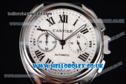 Cartier Cle de Cartier Chrono Japanese Miyota OS20 Quartz Steel Case with White Dial and Black Leather Strap