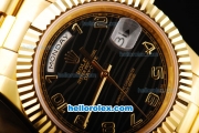 Rolex Day-Date II Swiss ETA 2836 Automatic Movement Full Gold with Black Dial and Gold Arabic Numeral Hour Markers