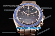 Omega Speedmaster Moonwatch Co-Axial Chronograph Clone Omega 9301 Automatic Steel Case/Bracelet with Blue Dial and Stick Markers (EF）