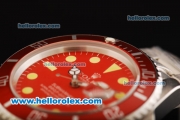 Rolex Submariner Automatic Movement Full Steel with Red Bezel and Red Dial - Yellow Markers