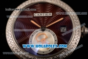 Cartier Rotonde De Miyota Quartz Two Tone Case/Bracelet with Brown Dial and Diamonds Bezel