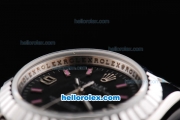 Rolex Air King Oyster Perpetual Automatic Movement ETA Case with Black Dial and Pink Stick Markers-Lady Size
