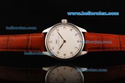 IWC Manual Winding Movement Steel Case with White Dial and Brown Leather Strap IWC Manual Winding Movement Steel Case with White Dial and Brown Leather Strap