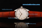 IWC Manual Winding Movement Steel Case with White Dial and Brown Leather Strap