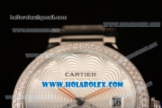 Cartier Rotonde De Miyota Quartz Stainless Steel Case with Silver Dial and Diamonds Bezel