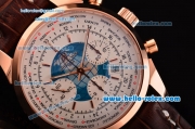 Breitling Transocean Chronograph Unitime Chrono Swiss Valjoux 7750-SHG Automatic Rose Gold Case with Brown Leather Strap White Dial Stick Markers