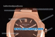 Patek Philippe Nautilus Clone PP Calibre 3120 Automatic Rose Gold Case with Brown Dial Stick Markers and Brown Leather Strap (BP)