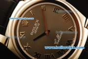 Rolex Cellini Swiss Quartz Steel Case with Black MOP Dial and Black Leather Strap-Roman Markers