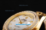 Rolex Day Date II Automatic Movement Full Gold with Diamond Bezel-White MOP Dial and Diamond Markers