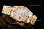 Rolex Datejust Automatic Movement Golden Case with White MOP Dial and Pink Diamond Markers