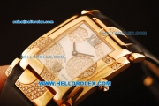 Patek Philippe Swiss ETA Quartz Rose Gold Case with Diamond inseted and White Dial-Black Leather Strap