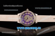 Jaeger-LeCoultre Lady Miyota Quartz Steel Case with White MOP Dial Purple Stick Markers and White Leather Strap - Diamonds Bezel