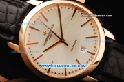 Vacheron Constantin Patrimony Swiss ETA 2836 Automatic Movement Rose Gold Case with Stick Markers and Alligator Strap