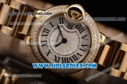 Cartier Ballon Bleu De Small Swiss Quartz Yellow Gold Case/Bracelet with White Dial and Black Roman Numeral Markers - Diamonds Bezel