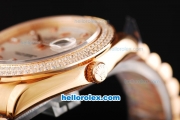 Rolex Day Date II Automatic Movement Full Rose Gold with Double Row Diamond Bezel-Diamond Markers and Silver Dial