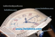 Franck Muller Chronometro Miyota Quartz Steel Case with Diamond Bezel Blue Leather Bracelet and Colorful Numeral Markers