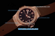 Hublot Big Bang Swiss Quartz Movement Rose Gold Case and Bezel with Brown Dial-Brown Rubber Strap