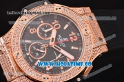 Hublot Big Bang Chrono Miyota OS20 Quartz Diamonds/Rose Gold Case with Black Dial and Diamonds Bezel