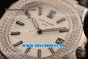 Patek Philippe Nautilus Miyota 9015 Automatic Diamonds/Steel Case with White Dial Diamonds Bezel and White Dial (AAAF)