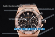 Audemars Piguet Royal Oak Offshore Chrono Miyota OS20 Quartz Rose Gold Case with Black Dial Diamonds Bezel and Black Rubber Strap (EF)