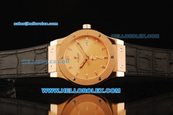 Hublot Classic Fusion Swiss ETA 2824 Automatic Movement Rose Gold Case with Black Strap