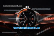 Omega Seamaster Planet Ocean 600M Clone Omega 8900 Automatic Steel Case with Black Dial and Black/Orange Rubber Strap Orange Arabic Numeral Markers (EF)